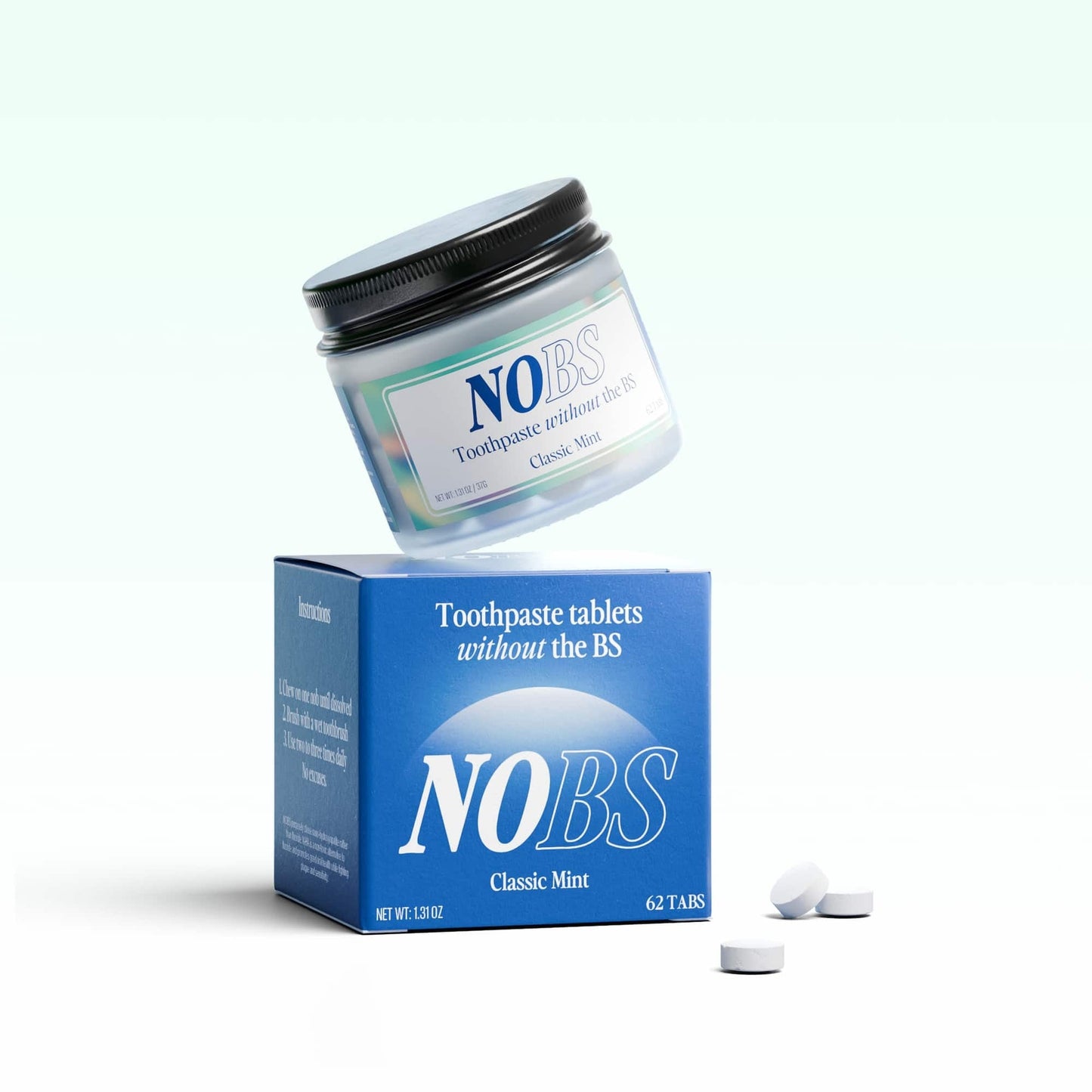NOBS (No Bad Stuff) Toothpaste Tablets - Nano Hydroxyapatite, Fluoride & Plastic Free, Eco & Travel Friendly - Remineralize with NHA. 3-pack
